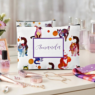Colourful cats personalised accessory pouch