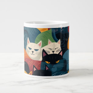 Colourful cats sleeping large coffee mug