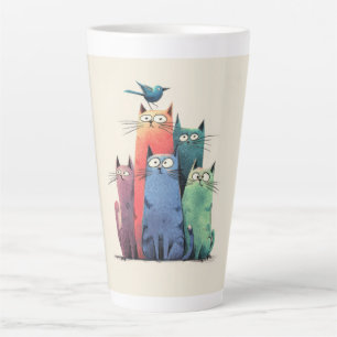 Colourful Cats Stack – Cute Whimsical Cat Art Latte Mug