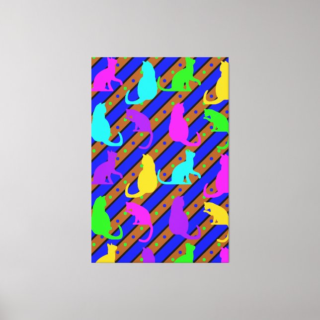 Colourful Cats stripes and polkadots Animal art Canvas Print (Front)