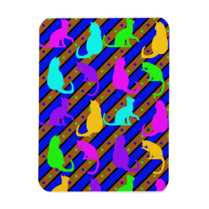 Colourful Cats stripes and polkadots Animal art Magnet