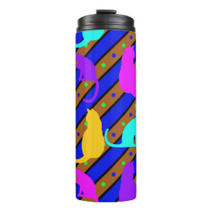 Colourful Cats stripes and polkadots Animal art Thermal Tumbler