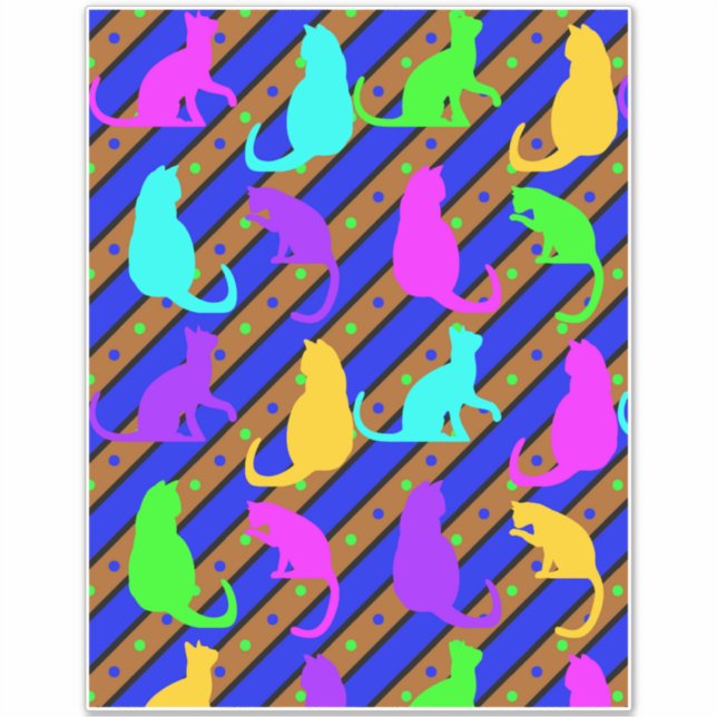 Colourful Cats stripes and polkadots Animal pop ar (Front)