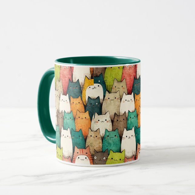 Colourful Cats | Vertical Cartoon Art Mug (Front Left)