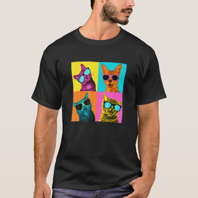 Colourful Cats With Sunglasses  Cat  Ee T-Shirt (Front)
