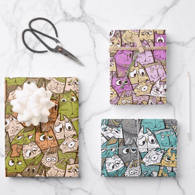 Colourful Cats Wrapping Paper Sheet (Front)