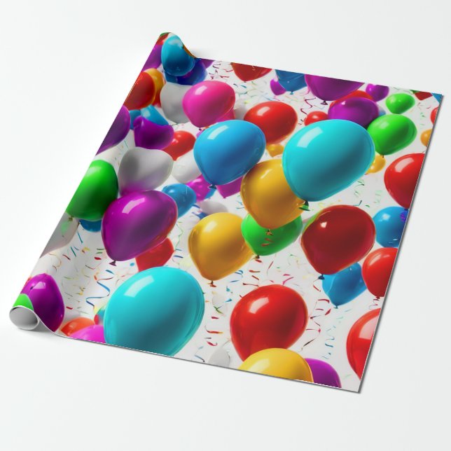 Colourful Celebration Balloon Design Wrapping Paper (Unrolled)