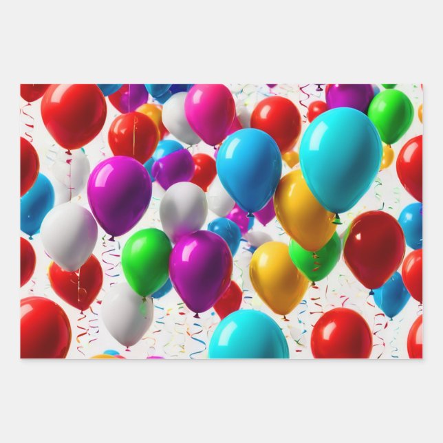 Colourful Celebration Balloon Design Wrapping Paper Sheet (Front)