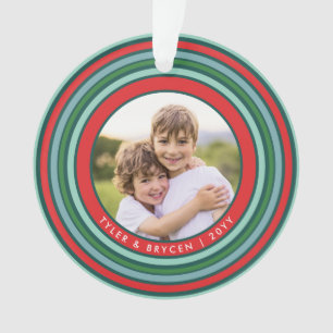 Colourful Celebration Photo Holiday Ornament Red