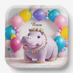 Colourful Celebration with Adorable Hippo Paper Plate