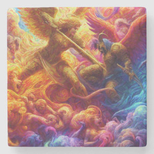 Colourful Celestial Conflict Abstract Painting Stone Coaster
