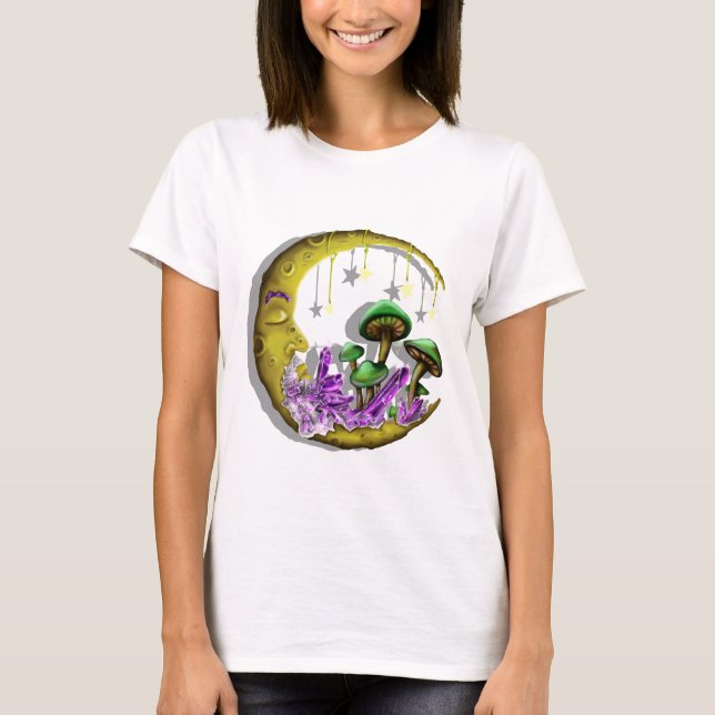 Colourful Celestial moon mushroom spiritual  T-Shirt (Front)