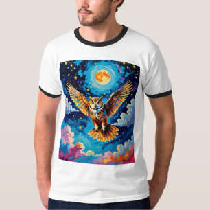Colourful Celestial Owl Flight T Shirt