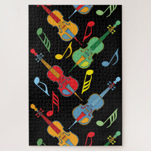 Colourful Cellos and Music Notes  Pattern Jigsaw Puzzle