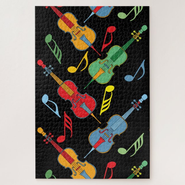 Colourful Cellos and Music Notes  Pattern Jigsaw Puzzle (Vertical)