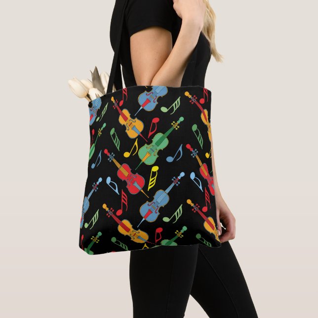 Colourful Cellos and Music Notes  Pattern Tote Bag (Close Up)