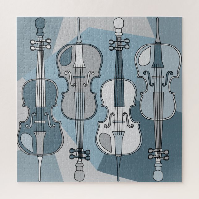 Colourful Cellos Pattern Blues Jigsaw Puzzle (Vertical)