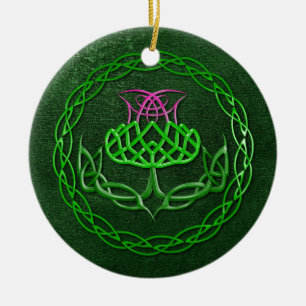 Colourful Celtic Knot Thistle Ceramic Tree Decoration