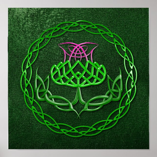 Colourful Celtic Knot Thistle Poster (Front)