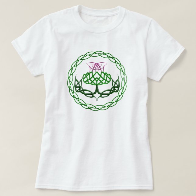 Colourful Celtic Knot Thistle T-Shirt (Design Front)