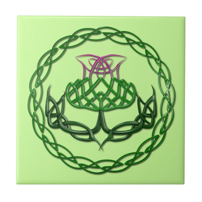 Colourful Celtic Knot Thistle Tile (Front)