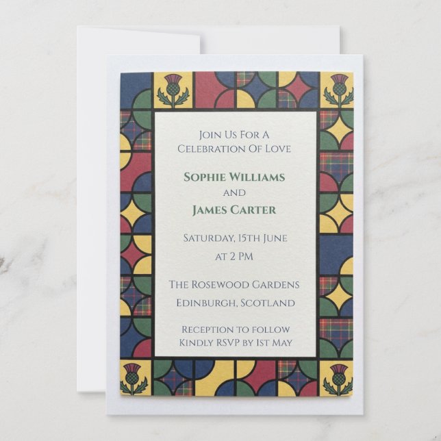 Colourful Celtic Stained Glass Wedding Invitation (Front)