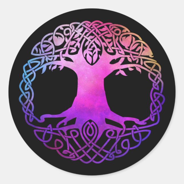 Colourful Celtic Tree of Life Classic Round Sticker (Front)