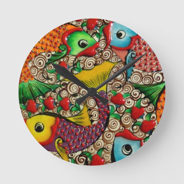Colourful Ceramic Fish Art  Wall Clock (Front)