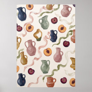 Colourful Ceramic Jugs Peach Plum Kitchen Poster
