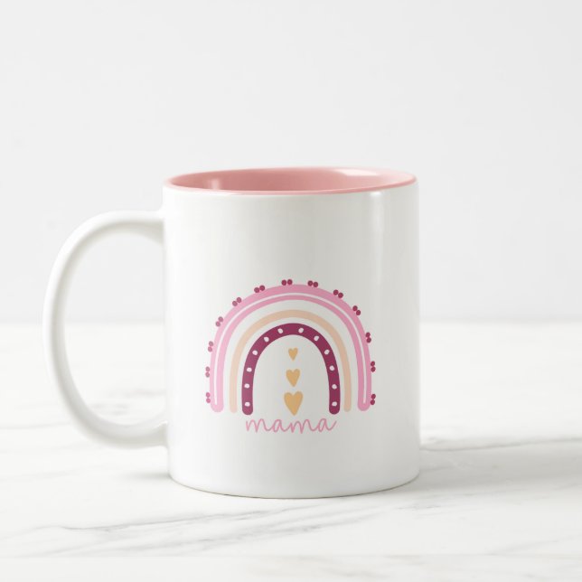 Colourful Ceramic Mama Mug with Bohemian Rainbow (Left)