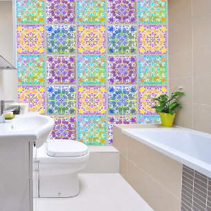 Colourful ceramic tile imitation geometric pattern wallpaper