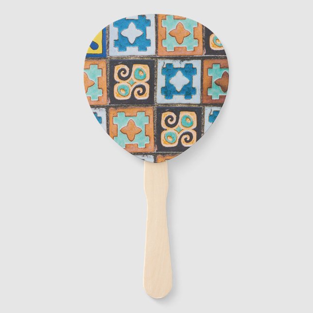 Colourful Ceramic Tiles Pattern Design Hand Fan (Front)
