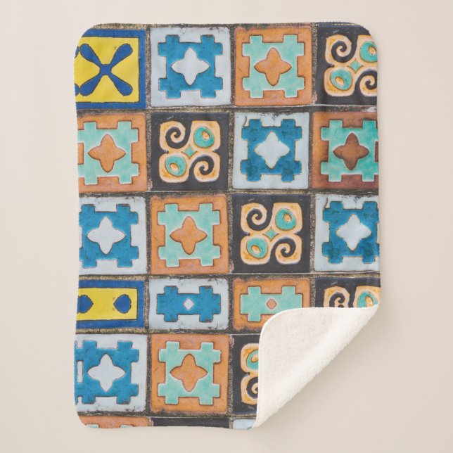 Colourful Ceramic Tiles Pattern Design Sherpa Blanket (Front)
