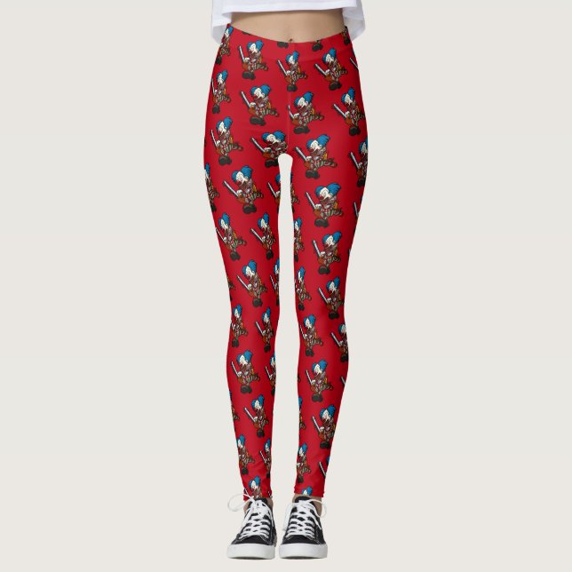 Colourful Chainsaw Clown Halloween Cartoon Leggings (Front)