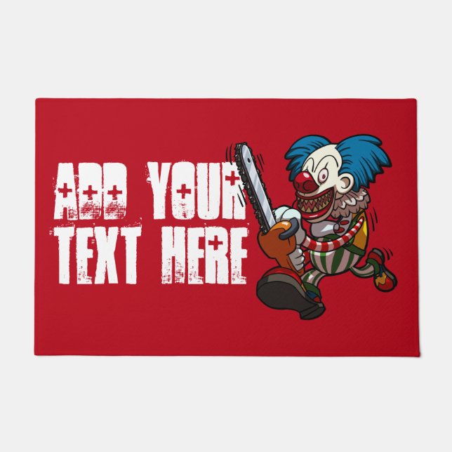 Colourful Chainsaw Clown Halloween Horror Cartoon Doormat (Front)