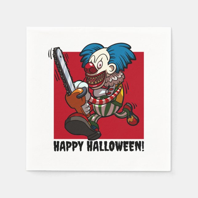 Colourful Chainsaw Clown Halloween Horror Cartoon Napkin (Front)