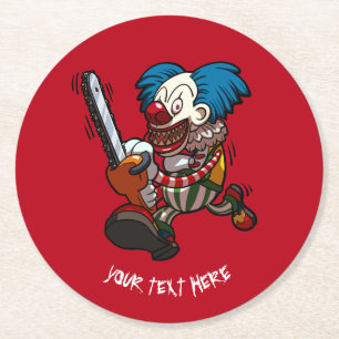 Colourful Chainsaw Clown Halloween Horror Cartoon Round Paper Coaster