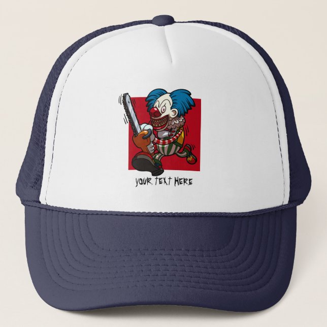 Colourful Chainsaw Clown Halloween Horror Cartoon Trucker Hat (Front)