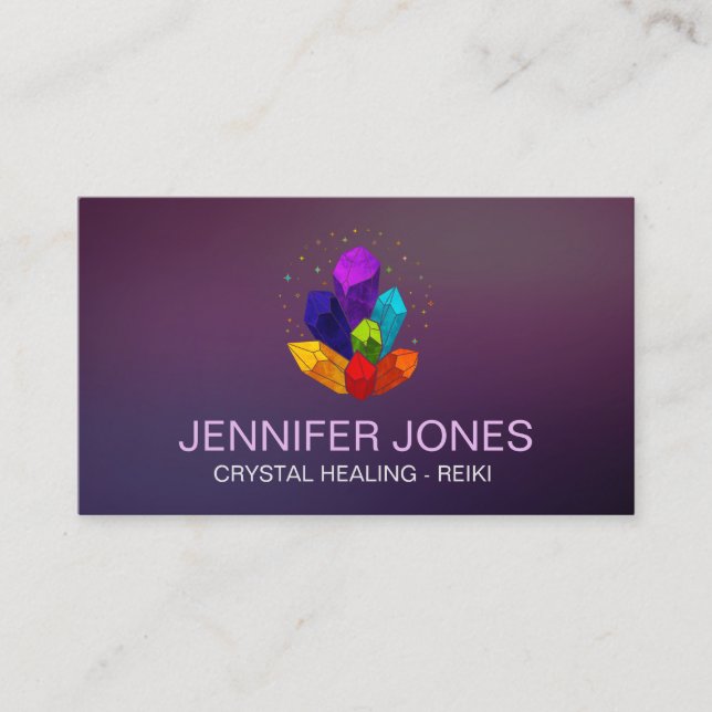 Colourful Chakra Healing Crystals Cluster  Business Card (Front)