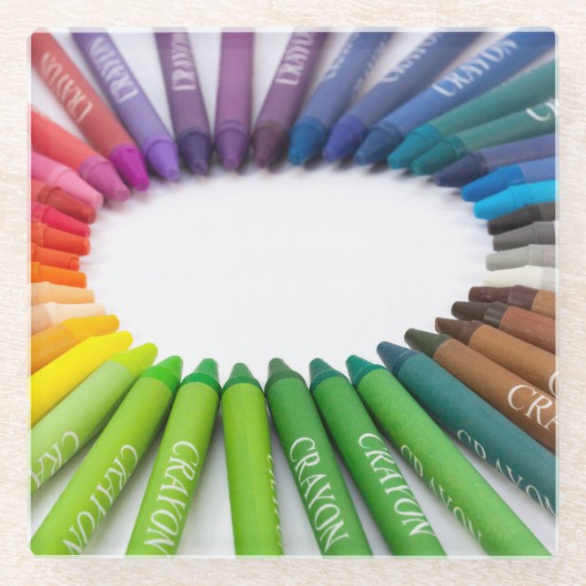 Colourful chalk crayons glass coaster (Front)