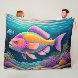 Colourful Chalk Drawing Fish Fleece Blanket