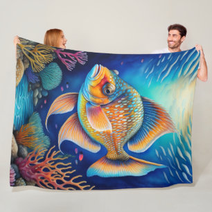 Colourful Chalk Drawing Fish Fleece Blanket