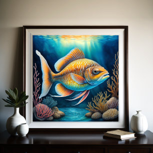 Colourful Chalk Drawing Fish Poster