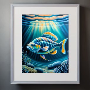 Colourful Chalk Drawing Reef Fish III Poster