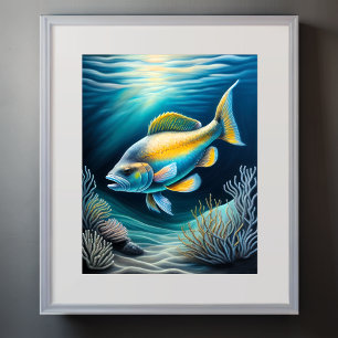 Colourful Chalk Drawing Reef Fish Poster