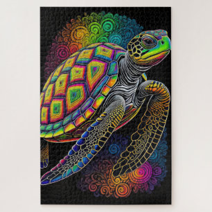 Colourful Chalk Drawing Sea Turtle Jigsaw Puzzle