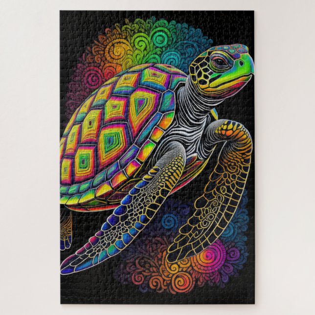 Colourful Chalk Drawing Sea Turtle Jigsaw Puzzle (Vertical)
