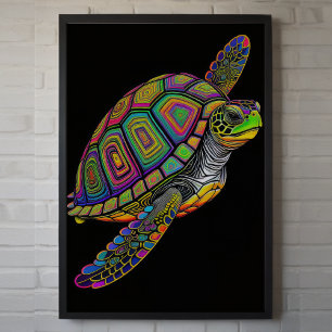 Colourful Chalk Drawing Sea Turtle Poster