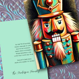 Colourful Chalk Drawn Nutcracker Christmas Holiday Card
