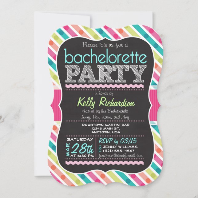 Colourful Chalk look Bachelorette Party Invitation (Front)